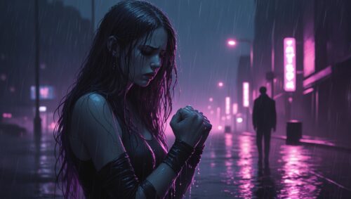 Leonardo Phoenix 10 A lone woman stands in the rain her long h 3 1